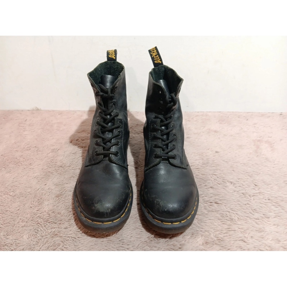 Black Leather Lace-Up Boots with Yellow Accents